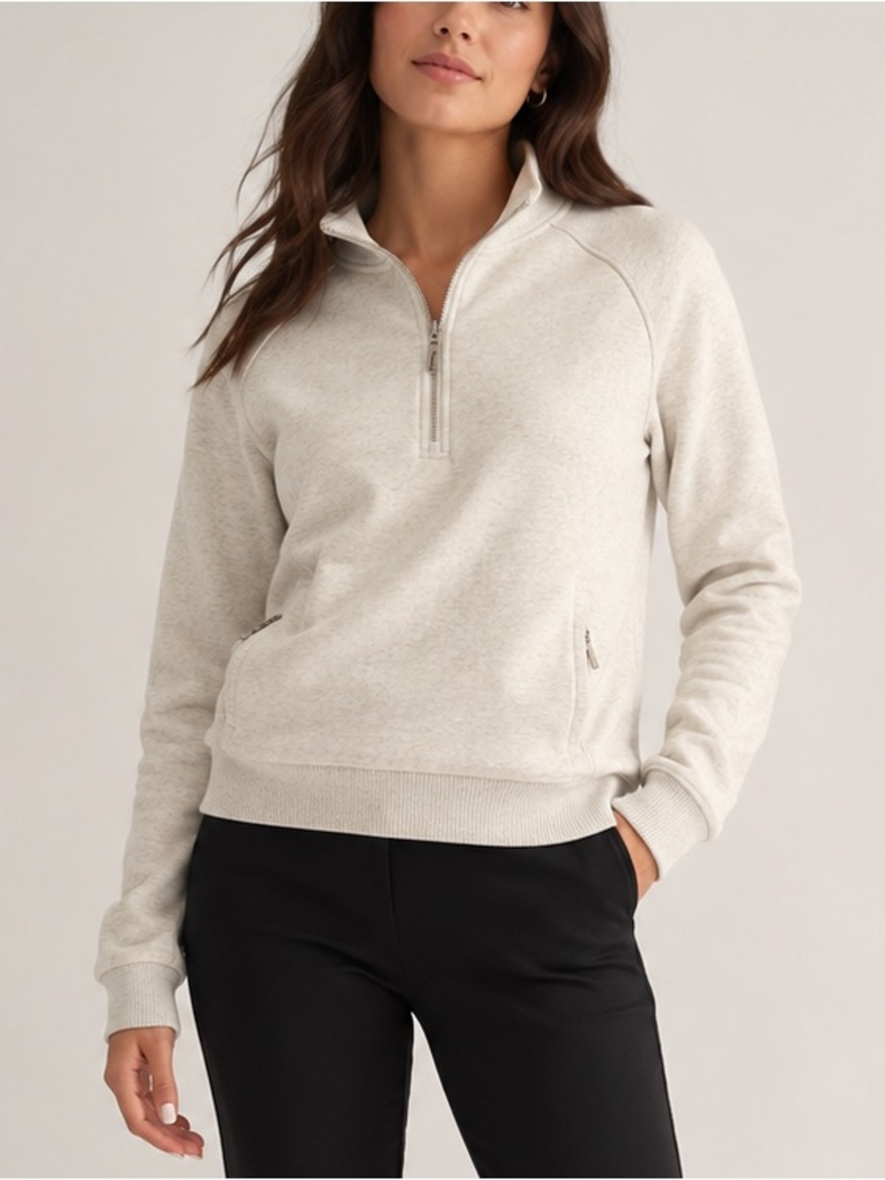 Fabletics Light Cream Quarter-Zip Pullover